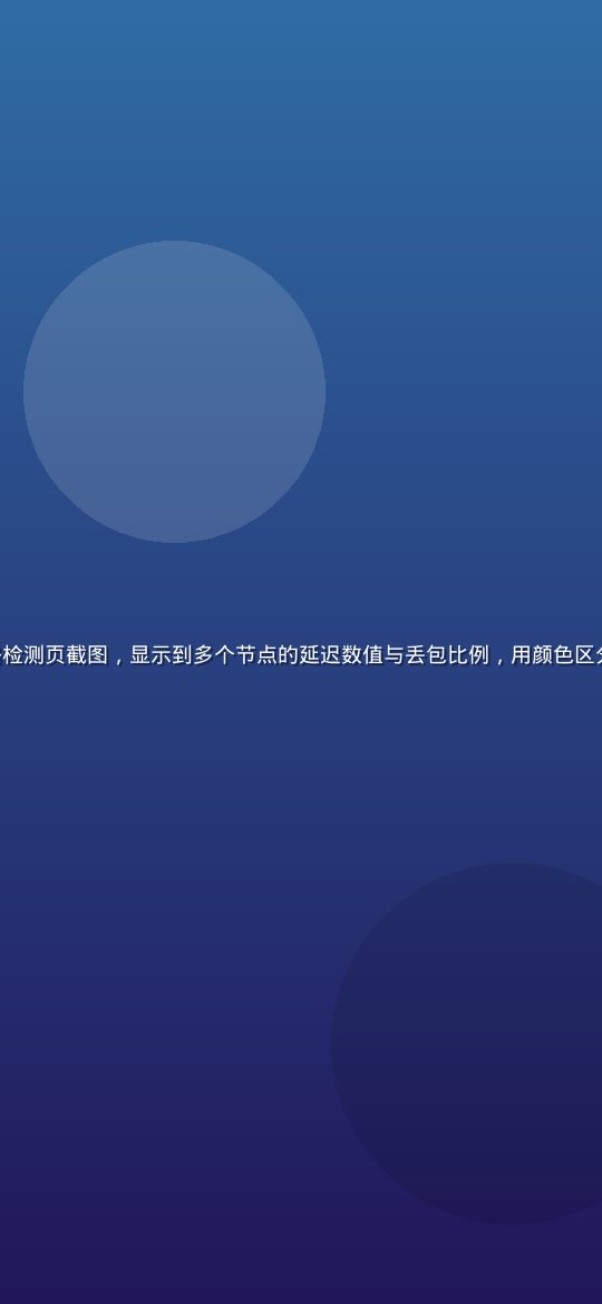 ip App 线路检测页截图，显示到多个节点的延迟数值与丢包比例，用颜色区分通畅与拥堵状态